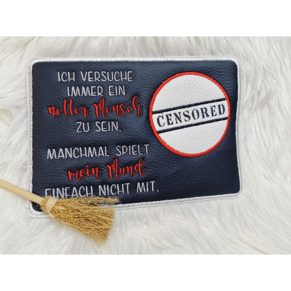 Stickdatei ITH Mug Rug Spruch "Ich versuche ein netter Mensch zu sein